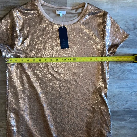NWT Gold Sequin Scoop Neck Short Casual Dress with pockets size M - Picture 10 of 12